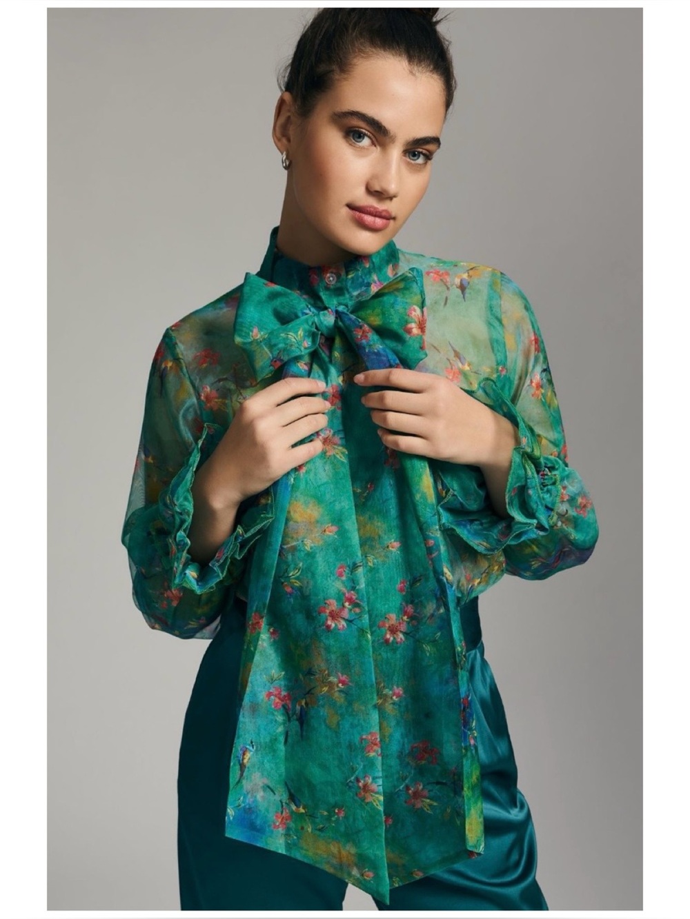 EUC Anthropologie Mynah’s Reynu Taandon Sheer Bow Buttondown Blouse  **Size Sm